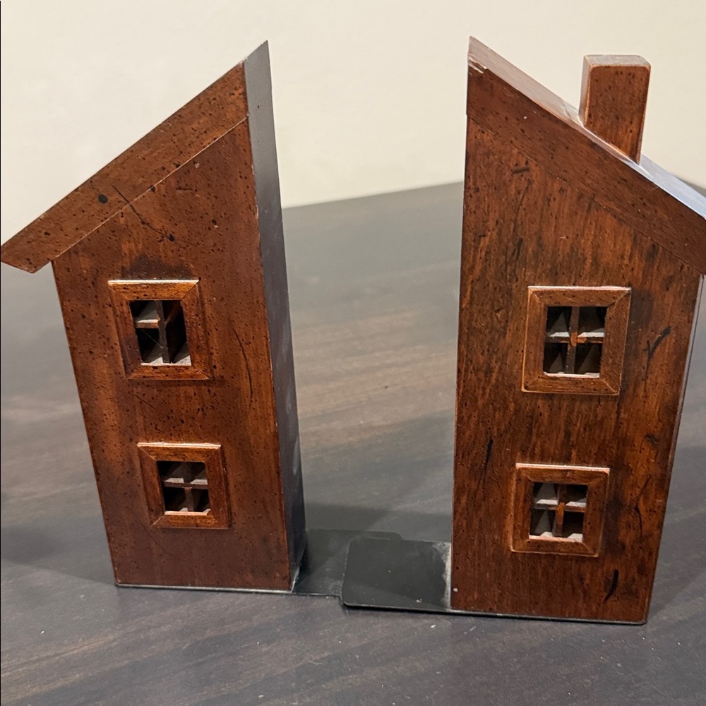 Vintage Bombay Company Wood House Shaped Bookends